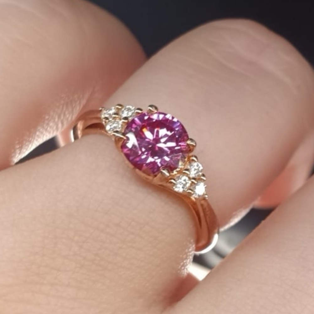 Platinum over Sterling Silver Lab Grown Pink Diamond Ring